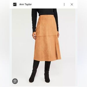 Ann Taylor faux suede seamed midi skirt size 0